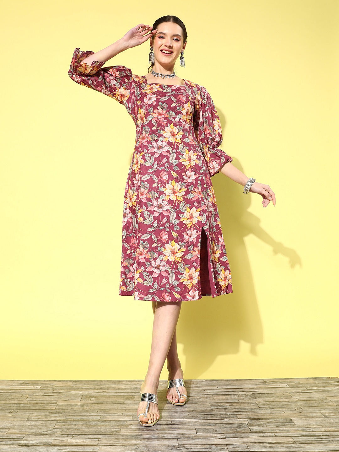 Yufta Floral Cotton Midi Dress | Grocsy