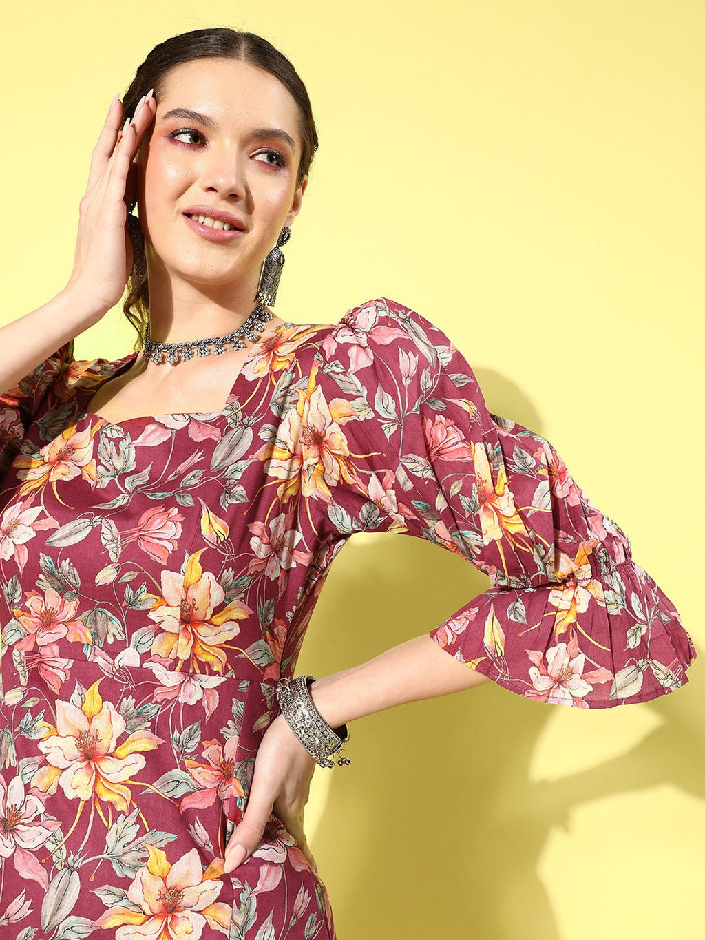Yufta Floral Cotton Midi Dress | Grocsy