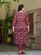 Yufta Floral Print Plus Size Gotta Patti Pure Cotton Kurta with Trousers & Dupatta | Grocsy