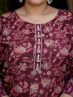 Yufta Floral Print Plus Size Gotta Patti Pure Cotton Kurta with Trousers & Dupatta | Grocsy