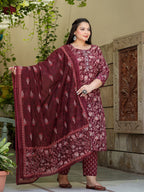 Yufta Floral Print Plus Size Gotta Patti Pure Cotton Kurta with Trousers & Dupatta | Grocsy