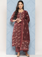Yufta Floral Printed Regular Gotta Patti Pure Cotton Kurta with Trousers & Dupatta | Grocsy