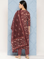 Yufta Floral Printed Regular Gotta Patti Pure Cotton Kurta with Trousers & Dupatta | Grocsy
