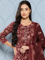 Yufta Floral Printed Regular Gotta Patti Pure Cotton Kurta with Trousers & Dupatta | Grocsy