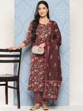 Yufta Floral Printed Regular Gotta Patti Pure Cotton Kurta with Trousers & Dupatta | Grocsy