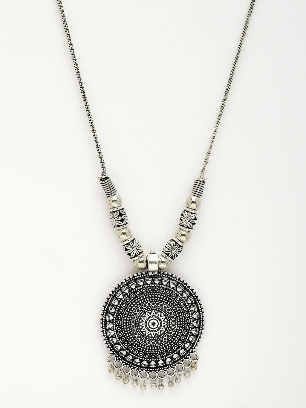 NVR Women's Silver-Toned Circular Shape Pendant with Chain | Grocsy