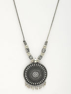 NVR Women's Silver-Toned Circular Shape Pendant with Chain | Grocsy