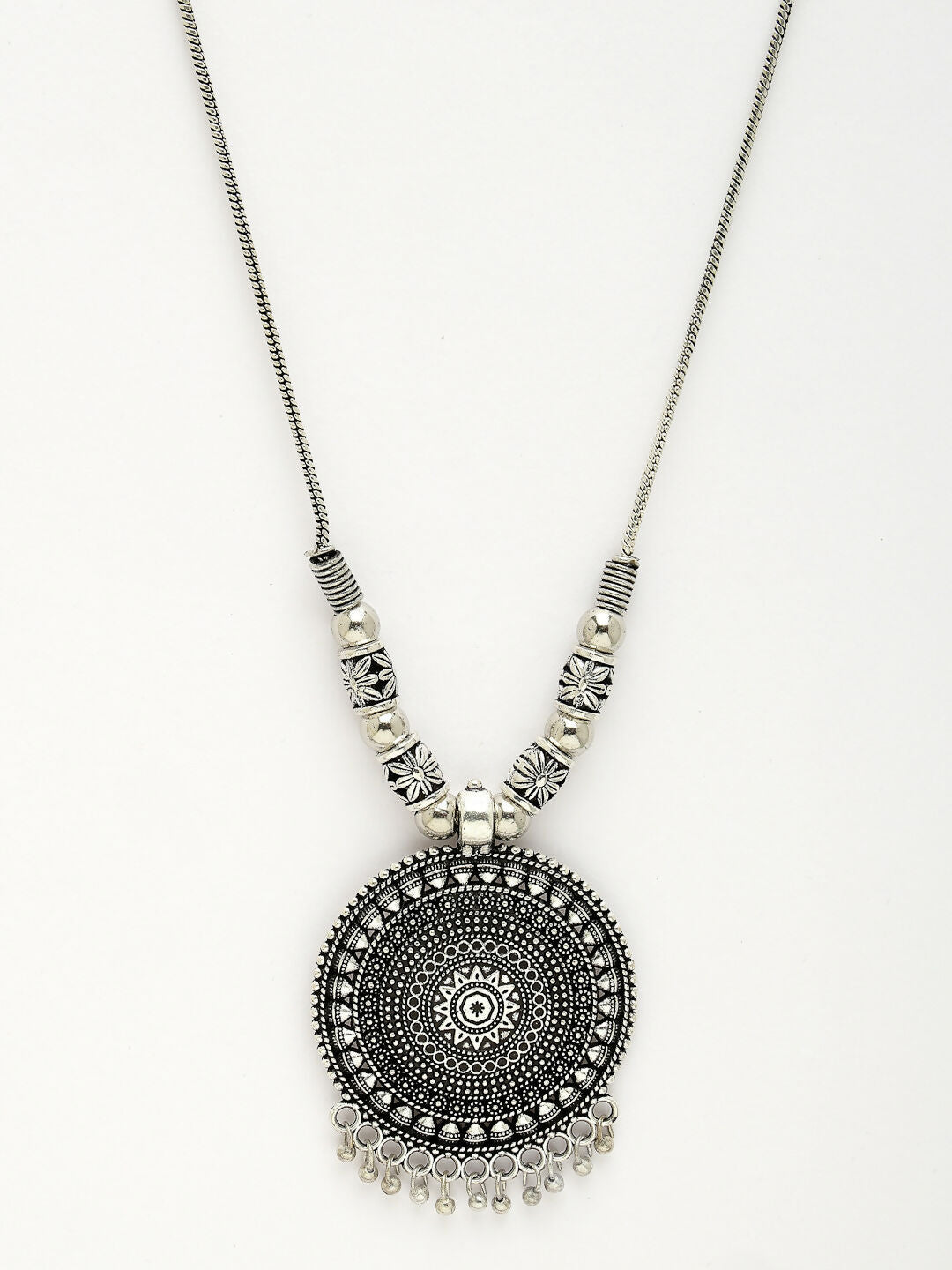 NVR Women's Silver-Toned Circular Shape Pendant with Chain | Grocsy