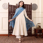 The52 Women's Beautiful Solid Chanderi Silk Fabric Flared Anarkali Pant and Dupatta Set | Grocsy