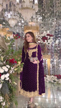Joban Fashion Purple Velvet Sequence Embroidery Work Kurta Set | Grocsy