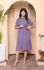 Miravan Womens Purple Solid Half Sleeve Midi Dress With Belt | Grocsy