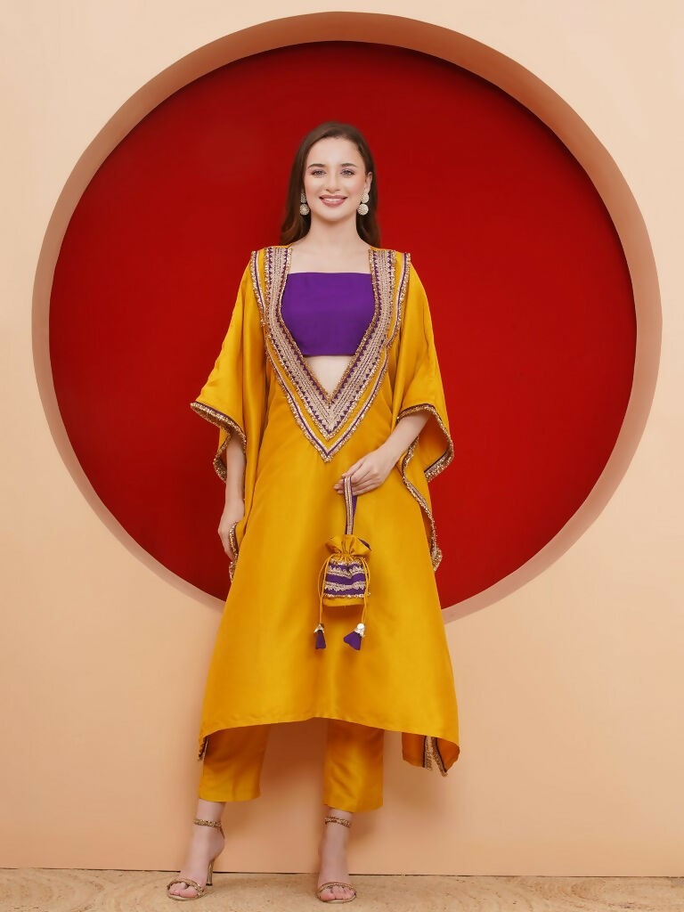 Joban Fashion Yelow Kaftaan Set with ineer and Potli | Grocsy