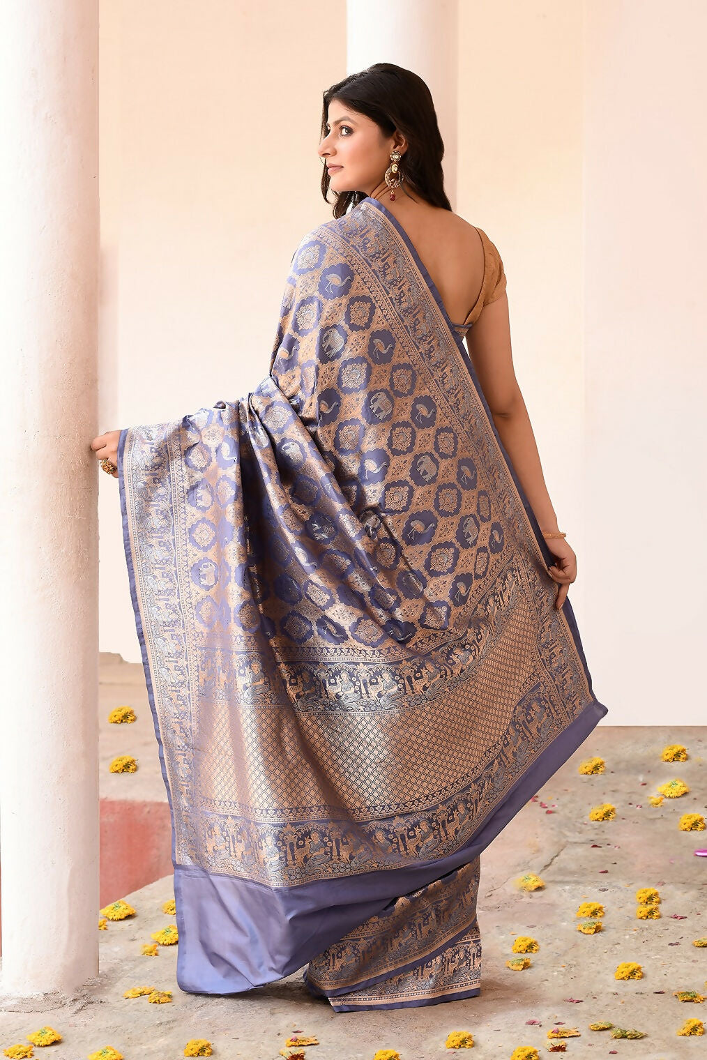 Joban Fashion Lavender Pure Katan Pure Handloom Banarasi Silk Saree | Grocsy