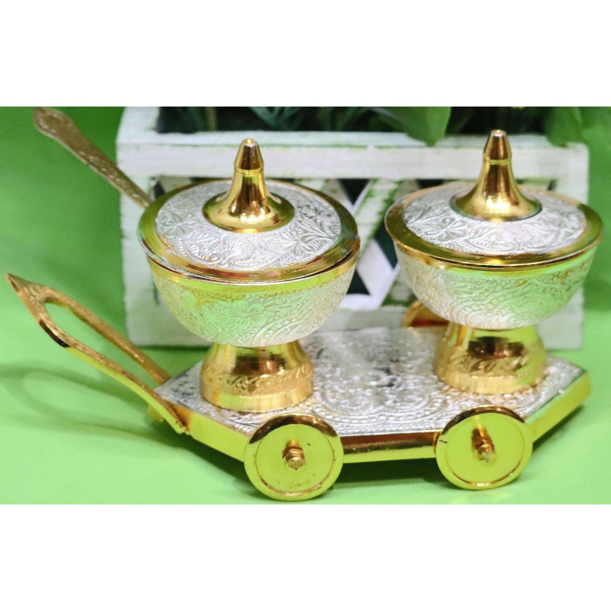 Chahat Premium Living Brass Silver Gold Trolley Set | Grocsy