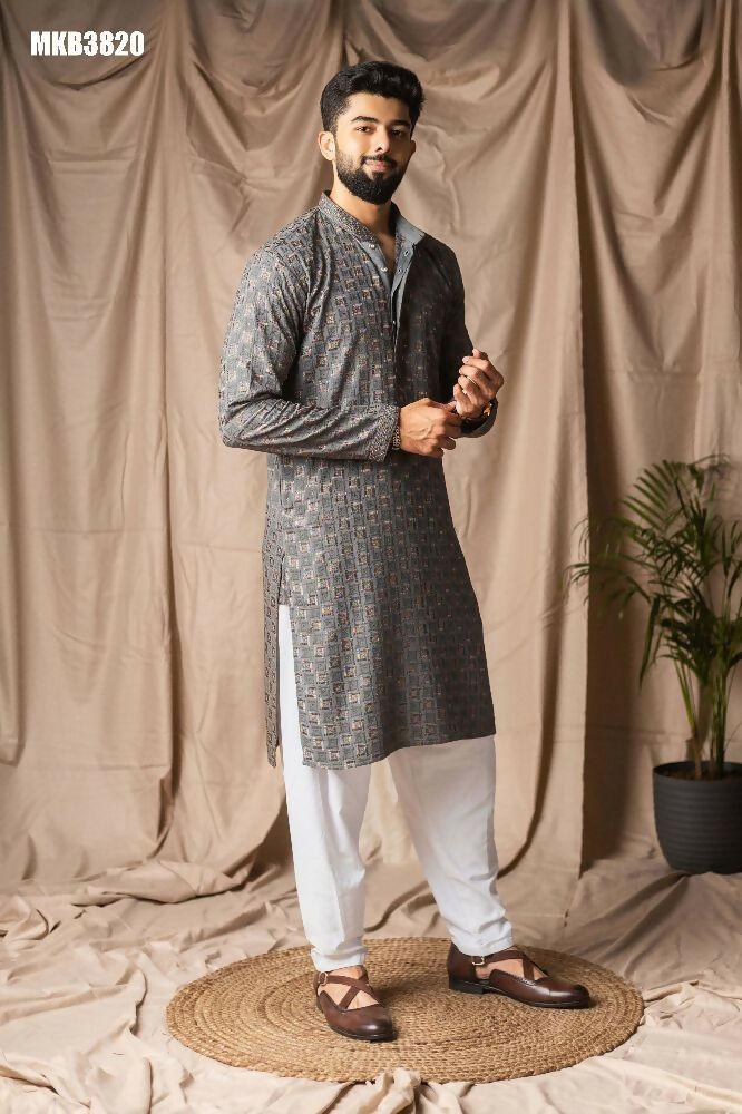 Grey Rayon Thread Embroidery Work Kurta Set - Mahotsav | Grocsy