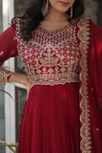 Joban Fashion Maroon Georgette Sequence Embroidery Work Kurta Set | Grocsy