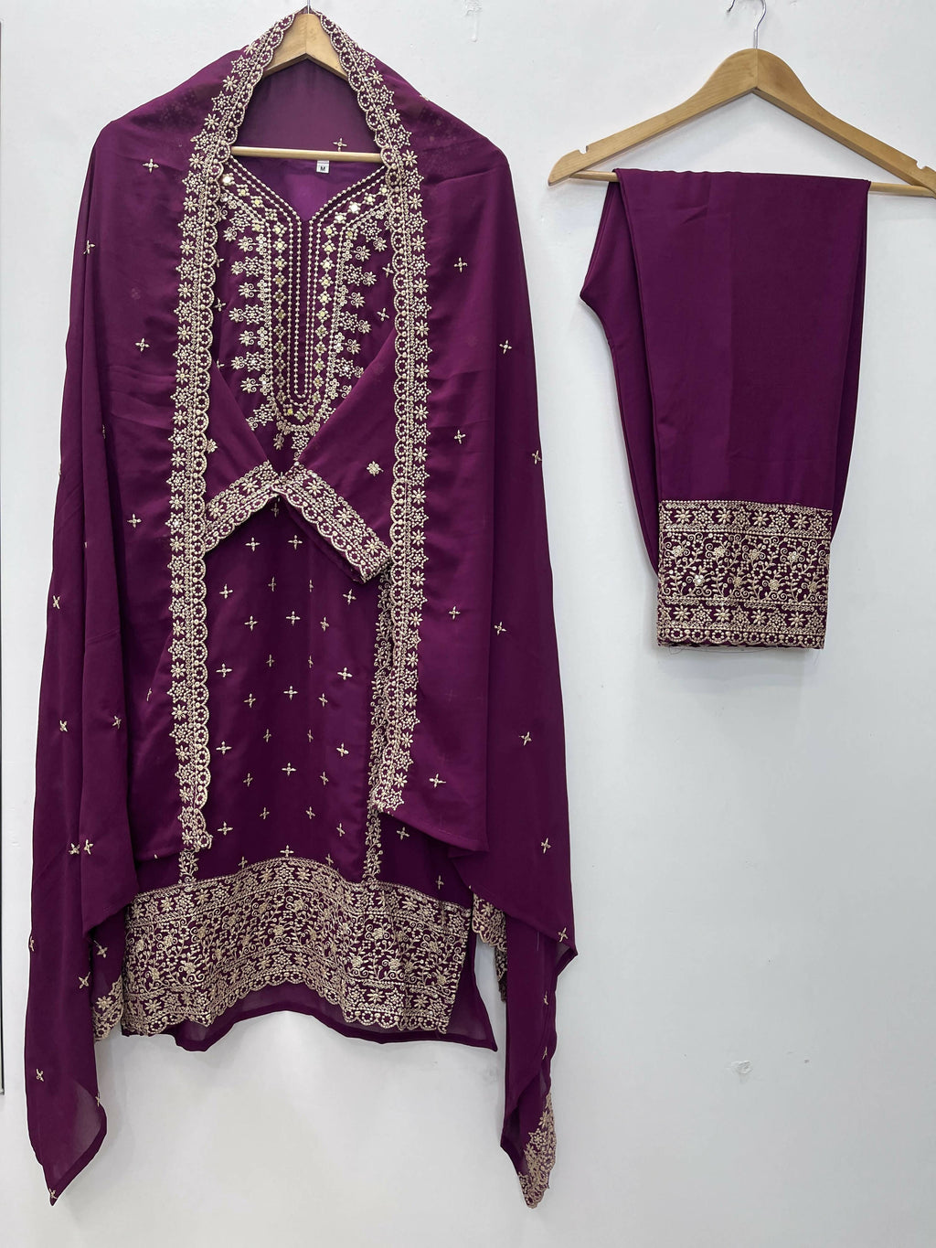 Teeya Creation Wine Color Faux Georgette Embroidery Work Party Wear Salwar Suit | Grocsy