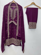 Teeya Creation Wine Color Faux Georgette Embroidery Work Party Wear Salwar Suit | Grocsy