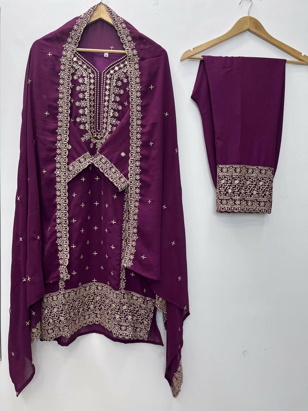 Teeya Creation Wine Color Faux Georgette Embroidery Work Party Wear Salwar Suit | Grocsy