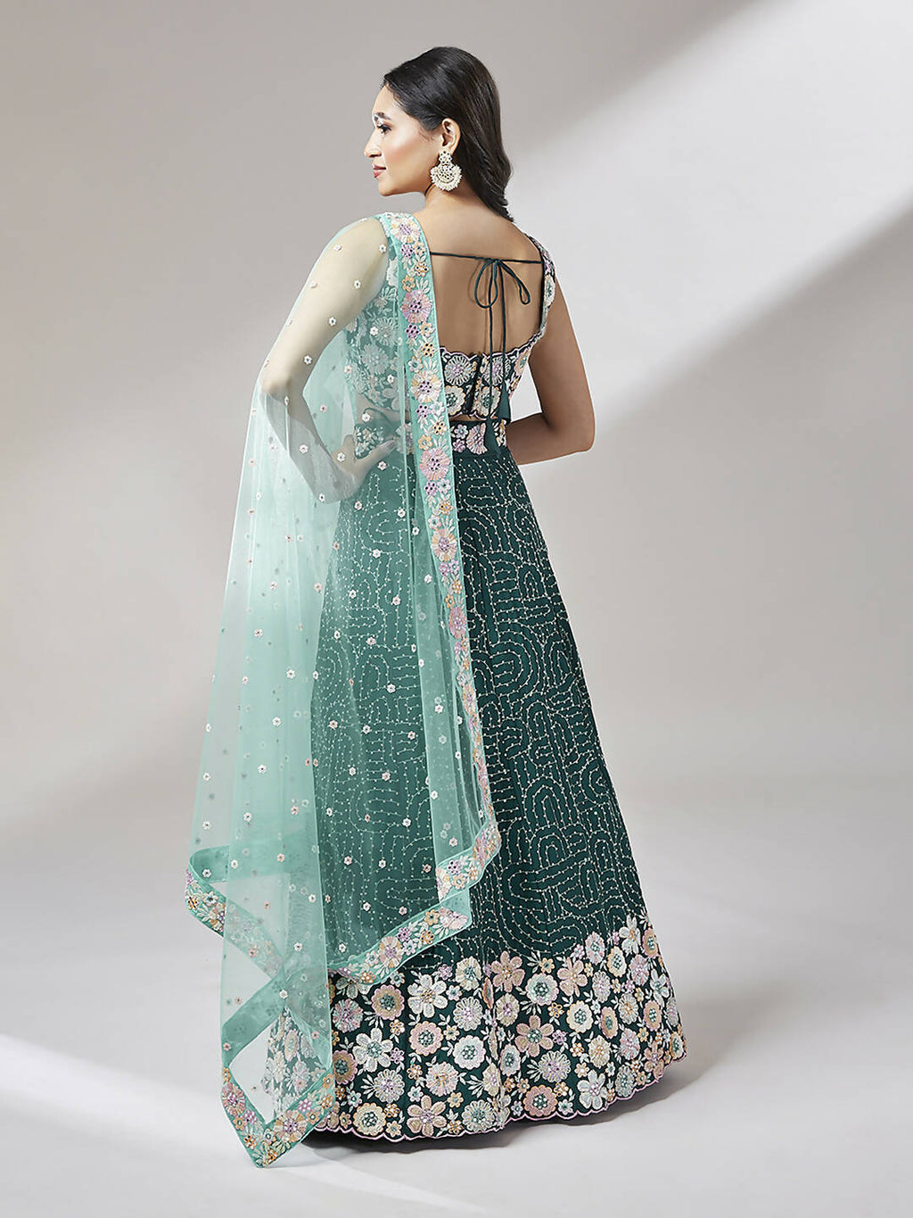 House of Panchhi Teal Georgette heavy Sequinse embroidery Lehenga choli & Dupatta | Grocsy