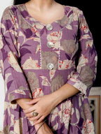 Miravan Women's Purple Flower Printed With Beautiful Lace Border Details Anarkali Kurta | Grocsy