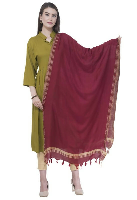 Mominos Fashion Moeza Cotton Golden Border Maroon Dupatta | Grocsy