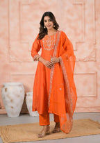 Ethnic Festive Wear Slik Orange Stitched Suit With Dupatta - Anbazaar | Grocsy