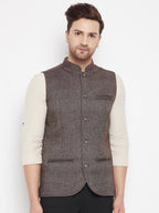 Even Apparels Brown Wool Men Woven Nehru Jacket | Grocsy