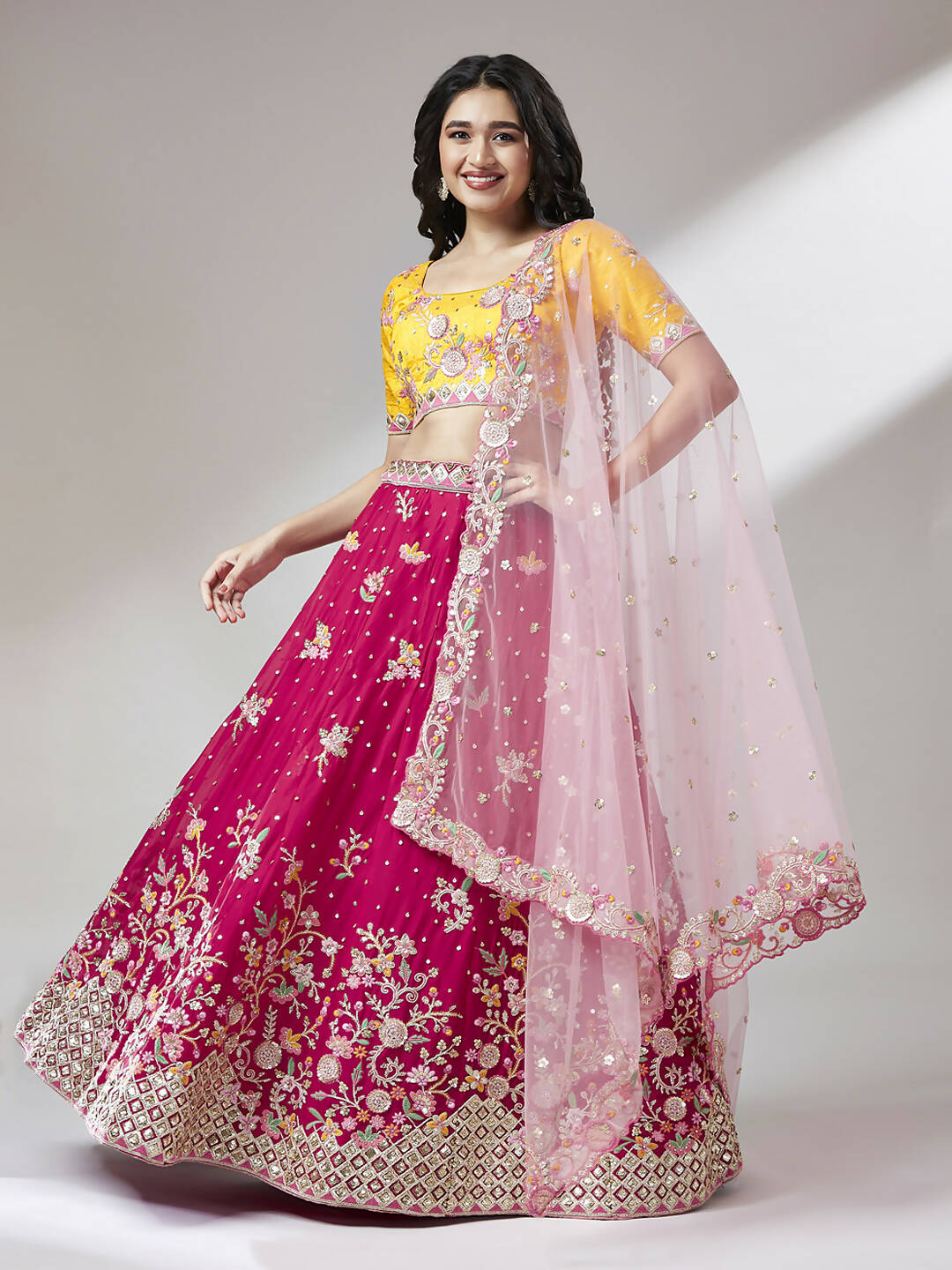House of Panchhi Rose Pure Georgette Sequinse Work Lehenga & Blouse with Dupatta | Grocsy