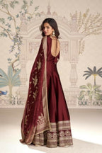 Anaita Maroon Vichitra Silk Anarkali Suit with Embroidery Sequins | Grocsy