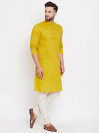 Even Apparels Pure Cotton Yellow Men's Kurta With Band Collar | Grocsy