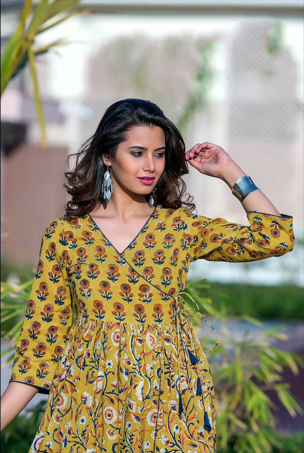 Partywear Designer Yellow Pure Maslin Gown - Anbazaar | Grocsy