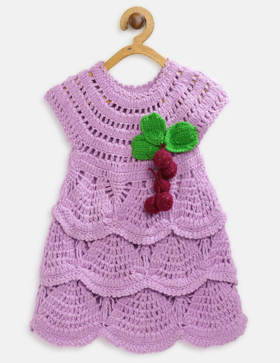 ChutPut Hand knitted Crochet Grape Wool Dress For Baby Girls - Purple | Grocsy