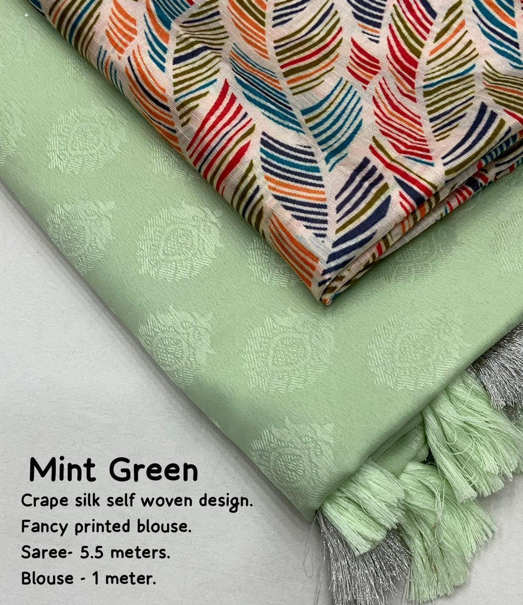Green Poly Crepe Ethnic Motifs Saree with Unstitched Blouse - Hiral Fashion | Grocsy
