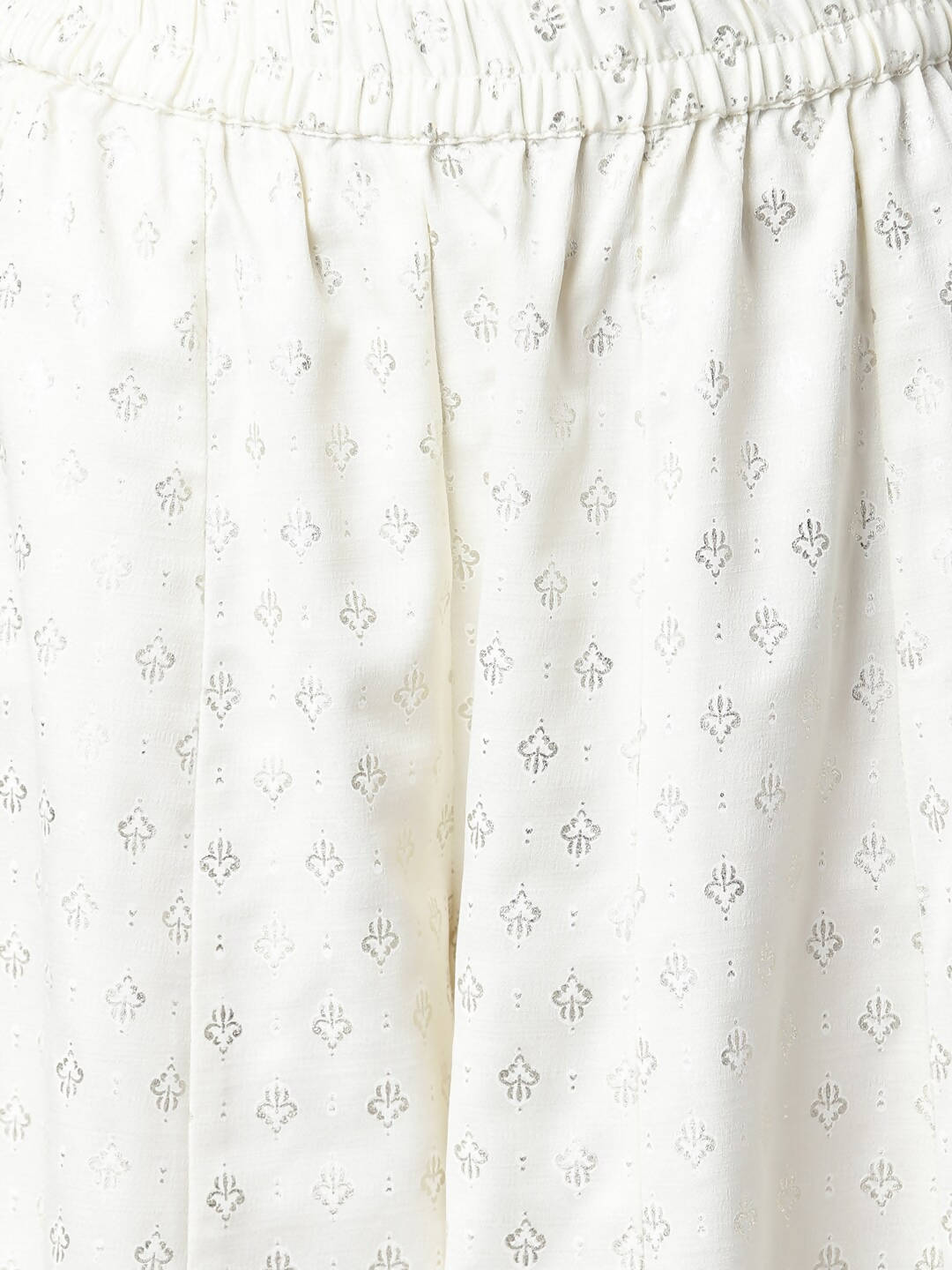 Janasya Women Off White & Silver Printed Kurta with Palazzos & Dupatta | Grocsy