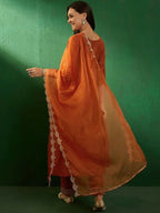 The52 Women's Beautiful Vichitra Fabric Embroidery Work Flared Anarkali Pant and Dupatta Set | Grocsy