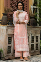 Juniper Women's Peach Printed Straight Kurta Sets | Grocsy