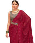 Maroon Georgette Swaroski Work Saree With Unstitched Blouse Piece - Juhi | Grocsy