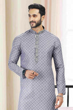 Raivat Ethnic Cotton Thread Work Kurta Pajama In Grey Colour | Grocsy