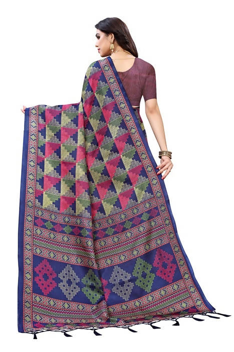 Vamika Blue Kalamkari Print With Jhalar Khadi Silk Saree (TANISHA BLUE) | Grocsy