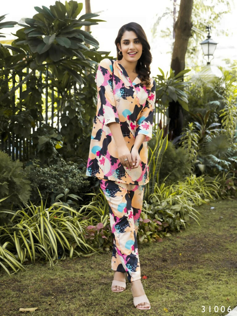 Casual Fashionable Multi Muslin Cotton co-ord set - Manya | Grocsy