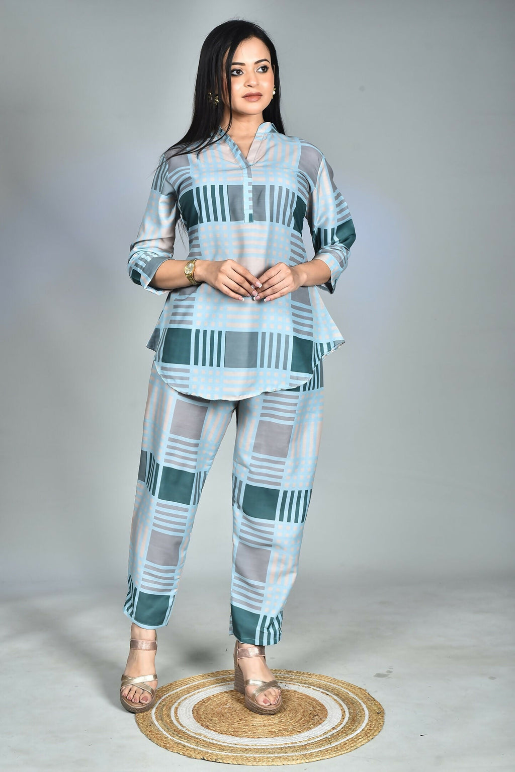 Morchari Digital Print Semi Muslin Co-Ord Set Top & Trouser-Multicolor | Grocsy
