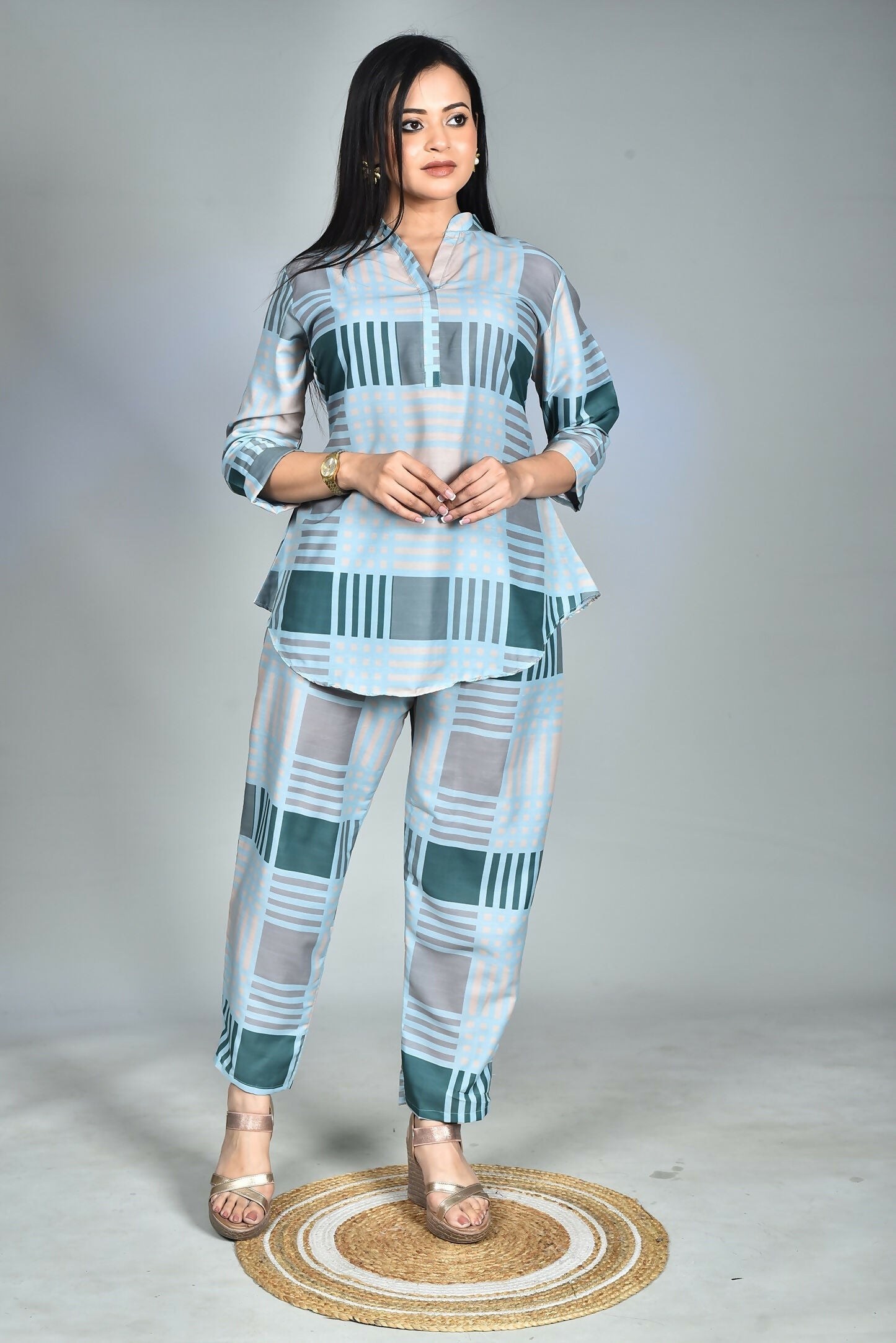 Morchari Digital Print Semi Muslin Co-Ord Set Top & Trouser-Multicolor | Grocsy