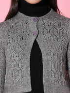 Women Self Design Grey Acrylic Winter Shrug - Wool Trees | Grocsy