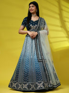 Blue Fancy Net Sequence Embroidered Lehenga Choli with Dupatta - Dhara | Grocsy