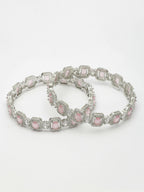 NVR Women's Set of 2 Silver-Plated Pink AD-Studded Bangles | Grocsy