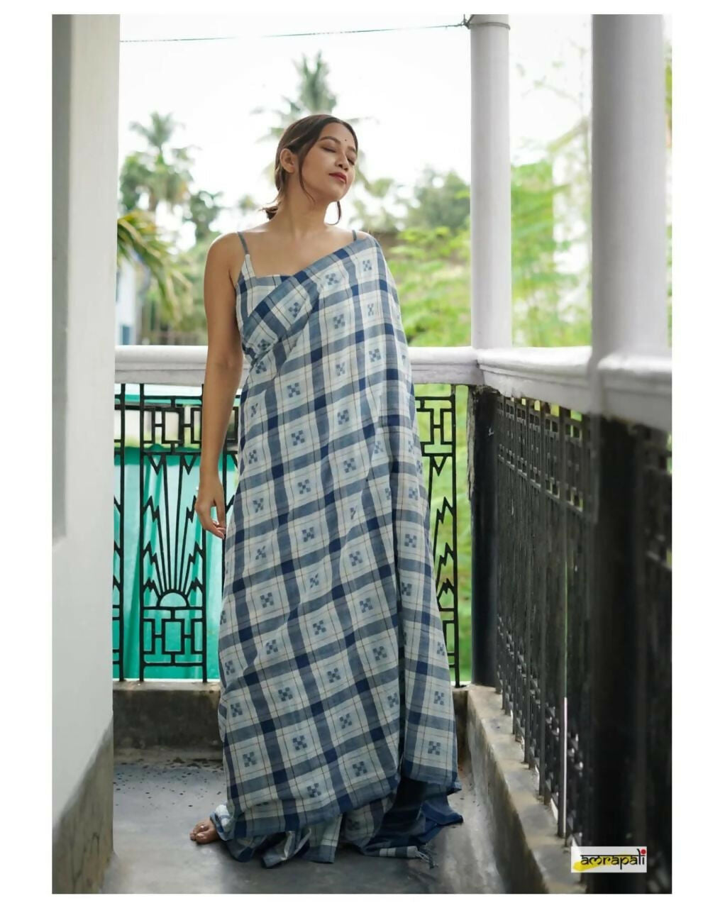 Exclusive Collection Beautiful Check Blue Pure Cotton Woven Handloom Saree With Running Blouse Piece | Grocsy