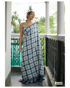 Exclusive Collection Beautiful Check Blue Pure Cotton Woven Handloom Saree With Running Blouse Piece | Grocsy