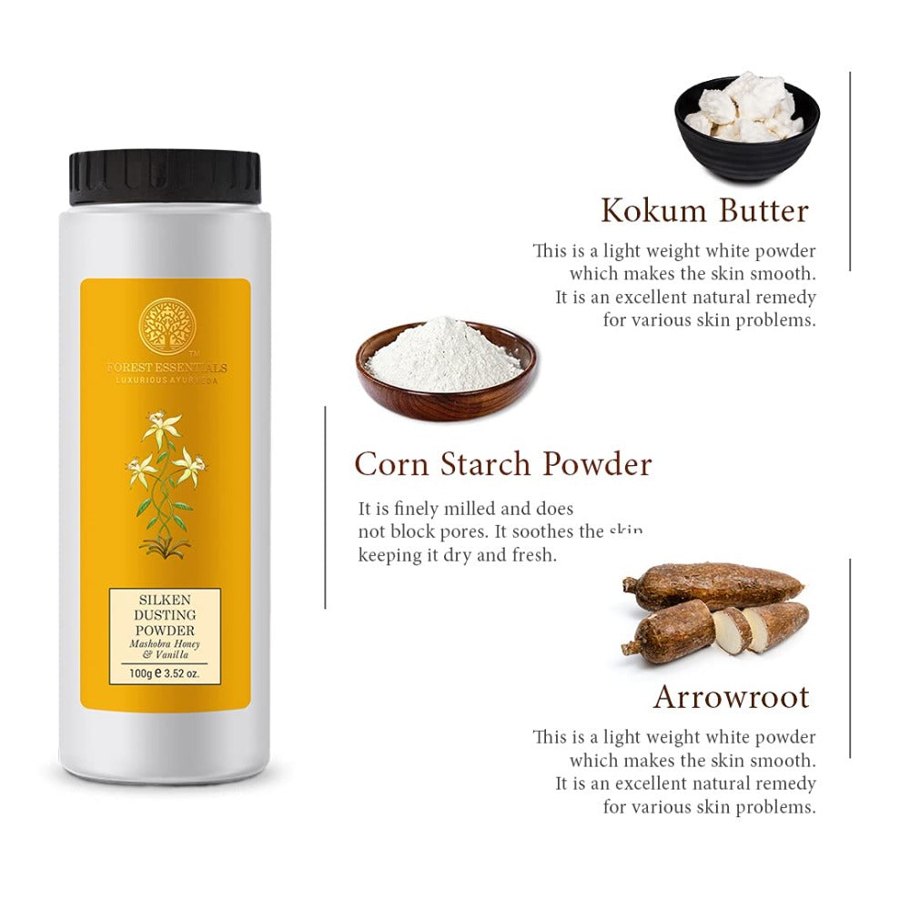 Forest Essentials Silken Dusting Powder Mashobra Honey & Vanilla | Grocsy