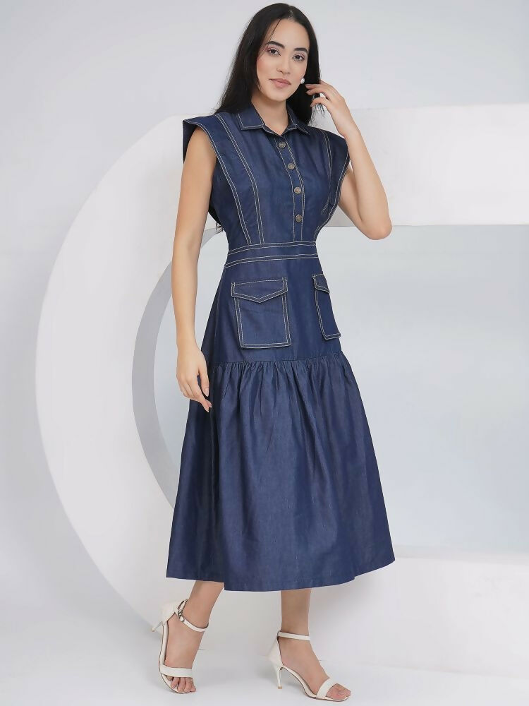 Joban Fashion Blue Denim Midi Dress | Grocsy